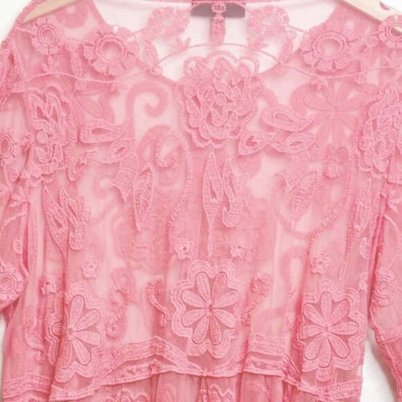 Lane Bryant Embroidered Sheer Mesh Babydoll Top Sz 18/20 Romantic Porcelain Rose - Picture 5 of 10